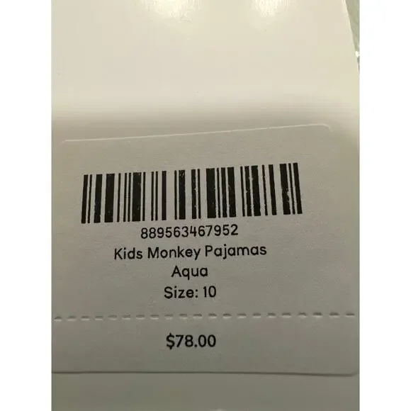 Roller Rabbit Kids Monkey Pajamas in Aqua Size 10 New with tags